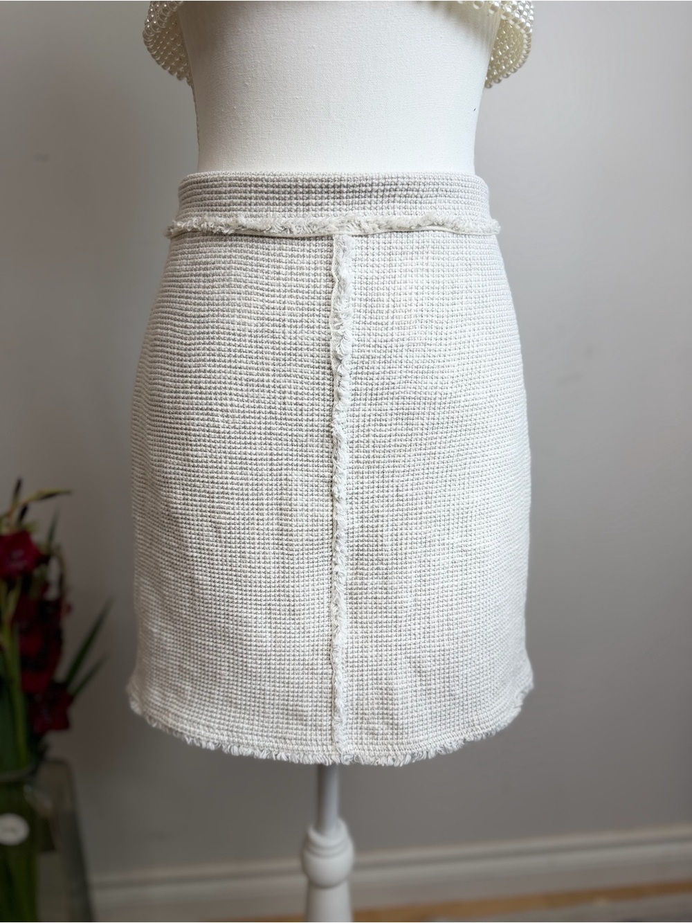 Marc Cain Cream Textured Fringe-Trim Mini Skirt